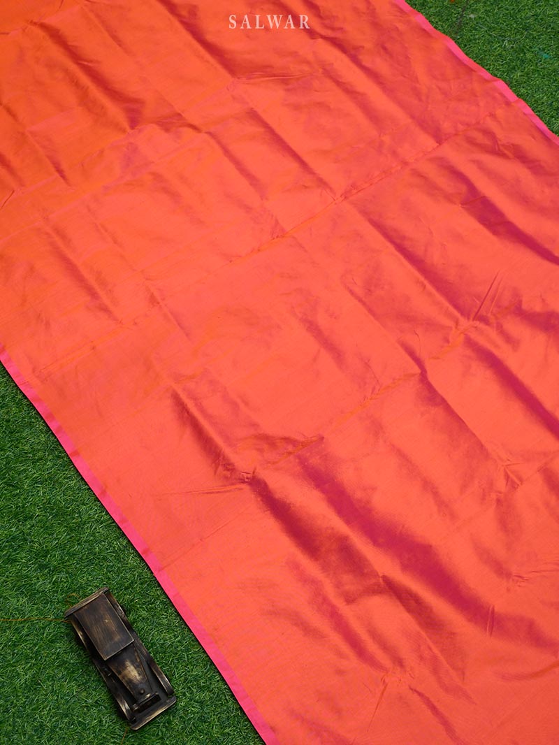 Orange Magenta Katan Silk Handloom Banarasi Suit - Sacred Weaves