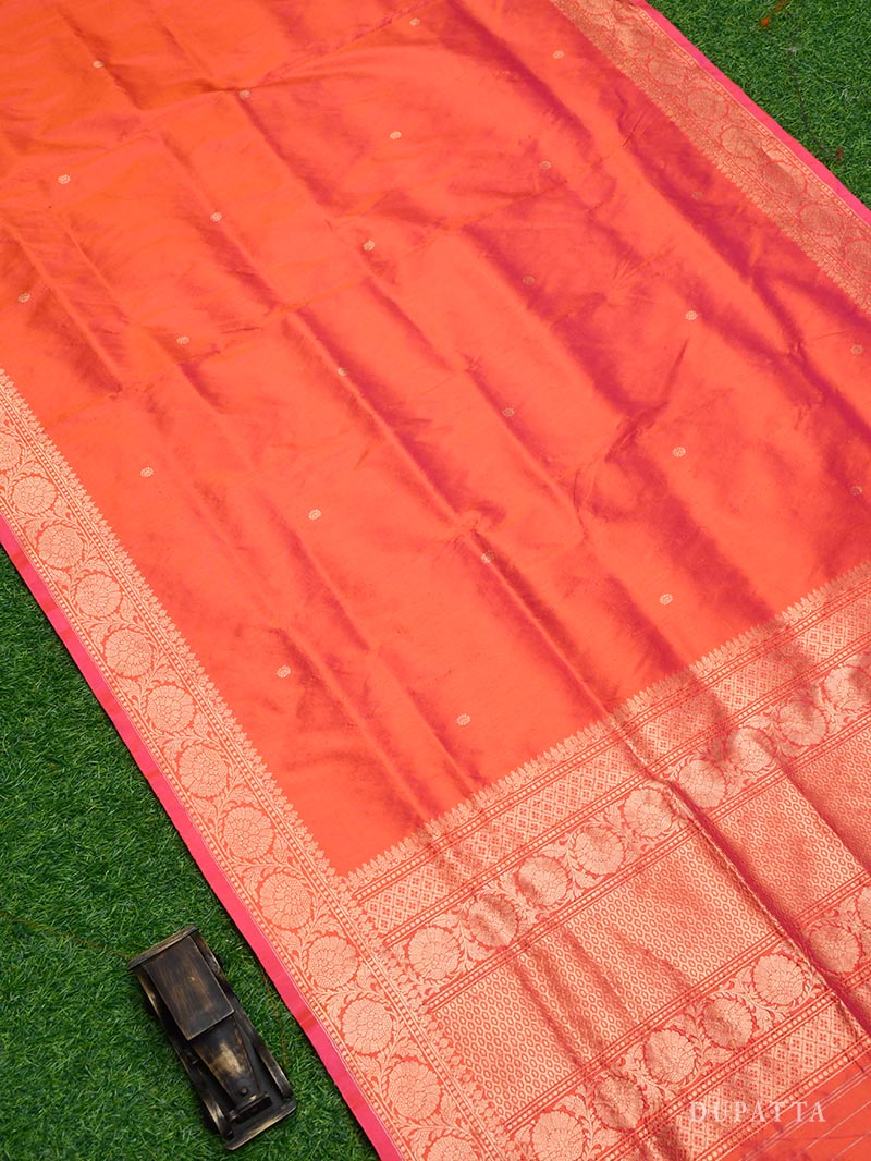 Orange Magenta Katan Silk Handloom Banarasi Suit - Sacred Weaves
