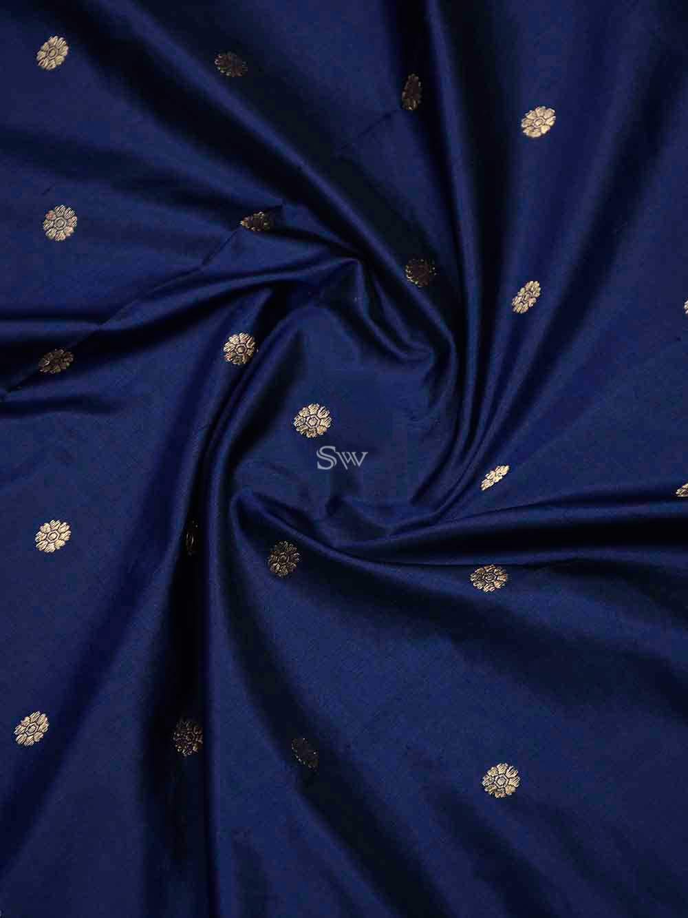 Navy Blue Konia Katan Silk Handloom Banarasi Dupatta - Sacred Weaves