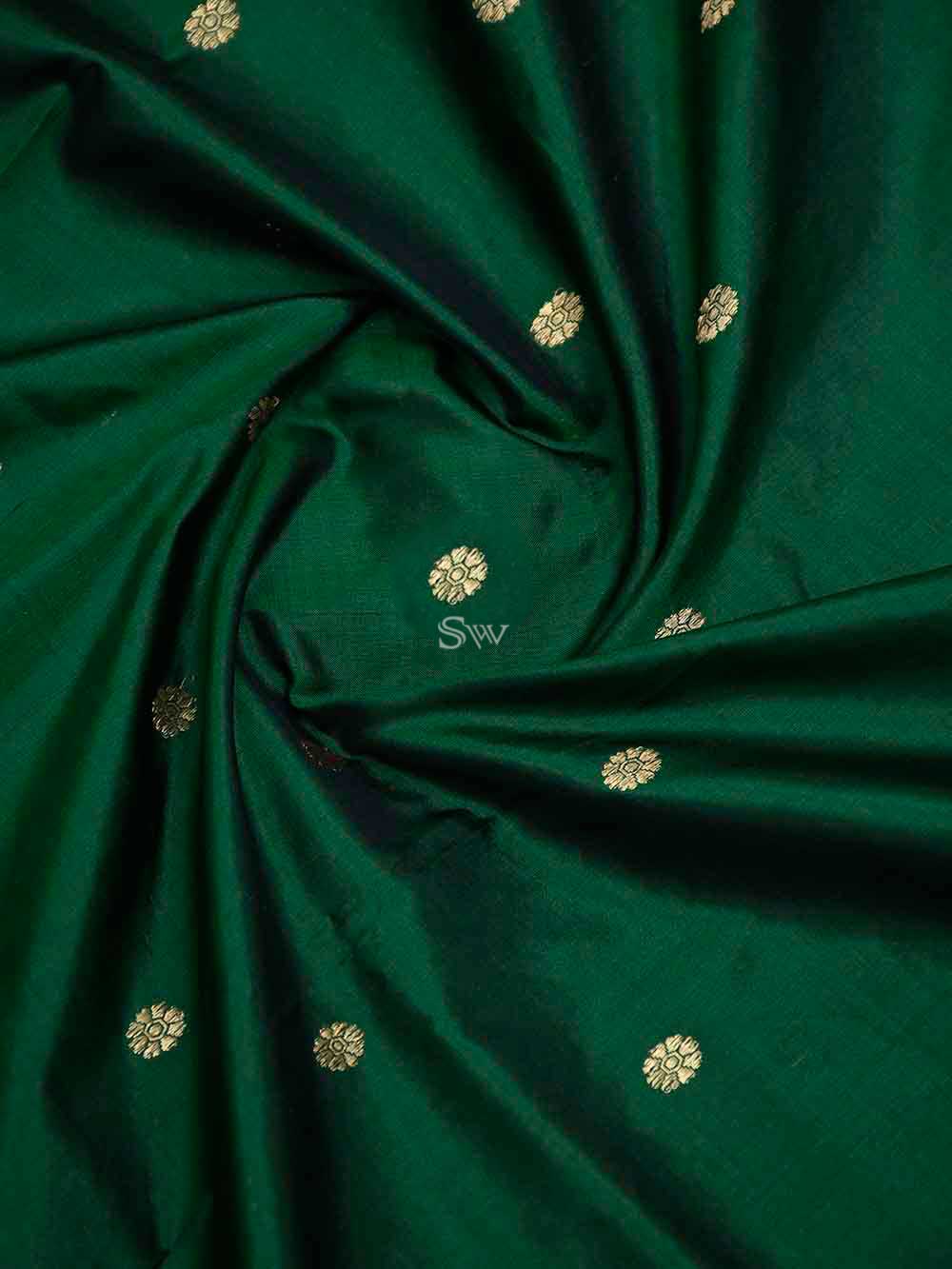 Bottle Green Konia Katan Silk Handloom Banarasi Dupatta - Sacred Weaves