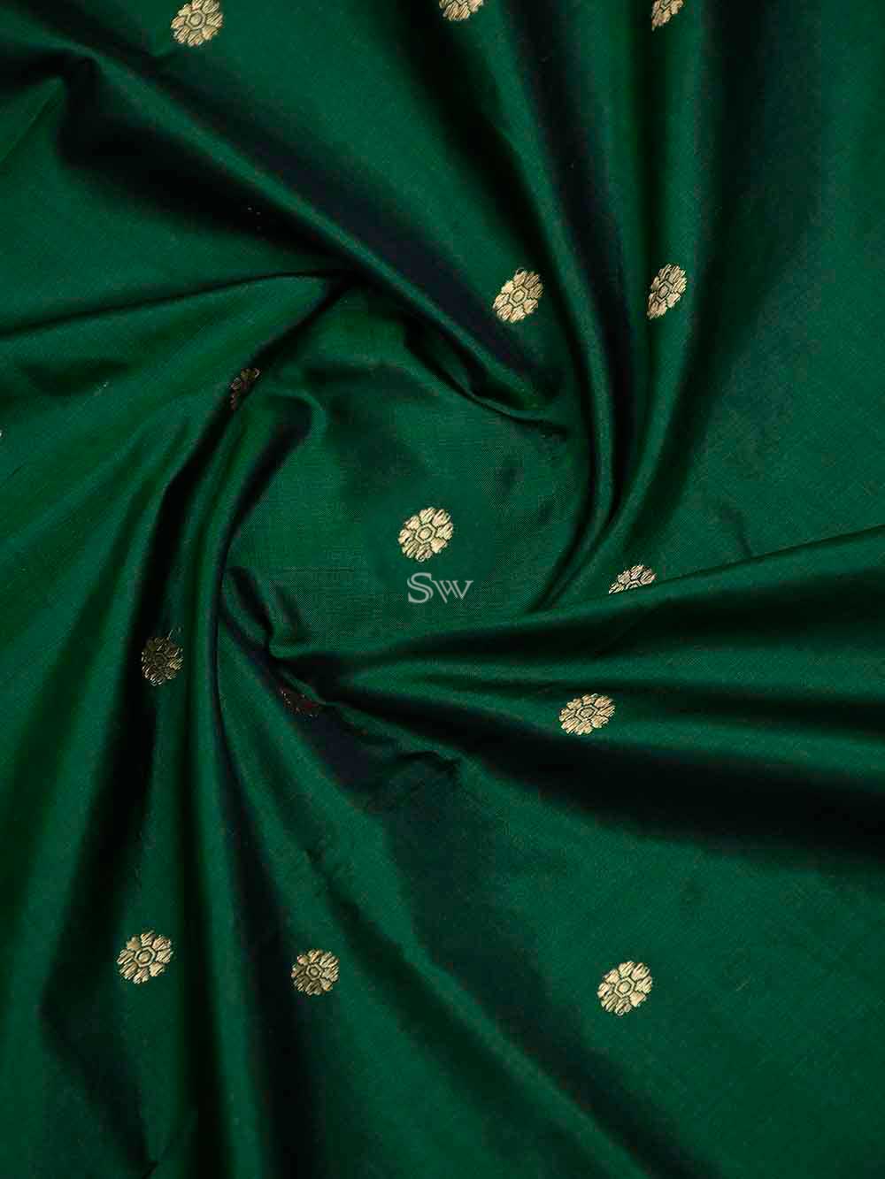 Bottle Green Konia Katan Silk Handloom Banarasi Dupatta - Sacred Weaves