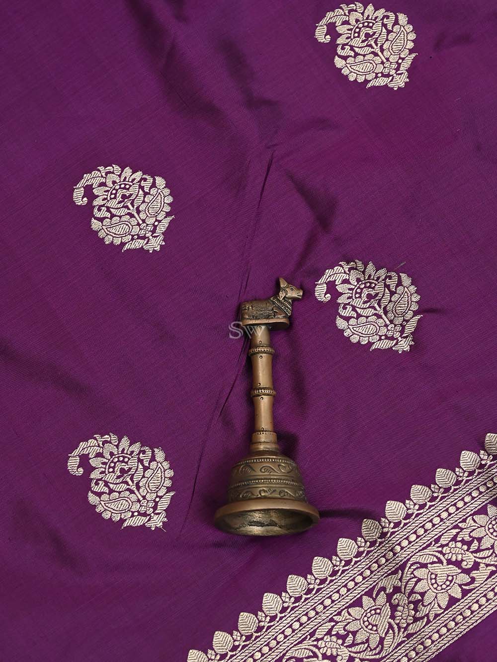 Dark Purple Katan Silk Handloom Banarasi Suit - Sacred Weaves