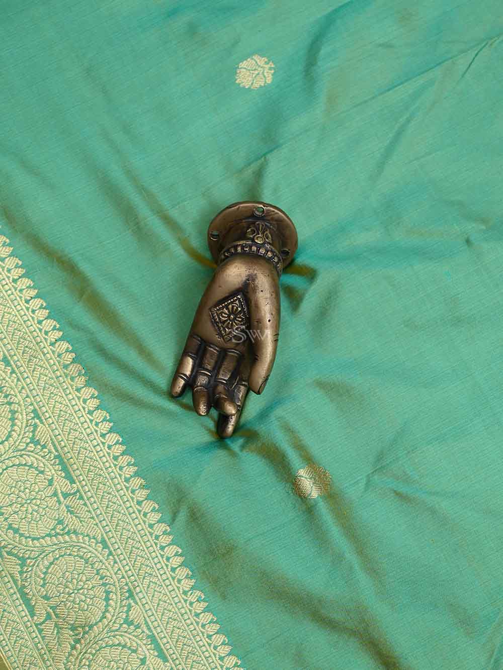 Green Yellow Katan Silk Handloom Banarasi Suit - Sacred Weaves