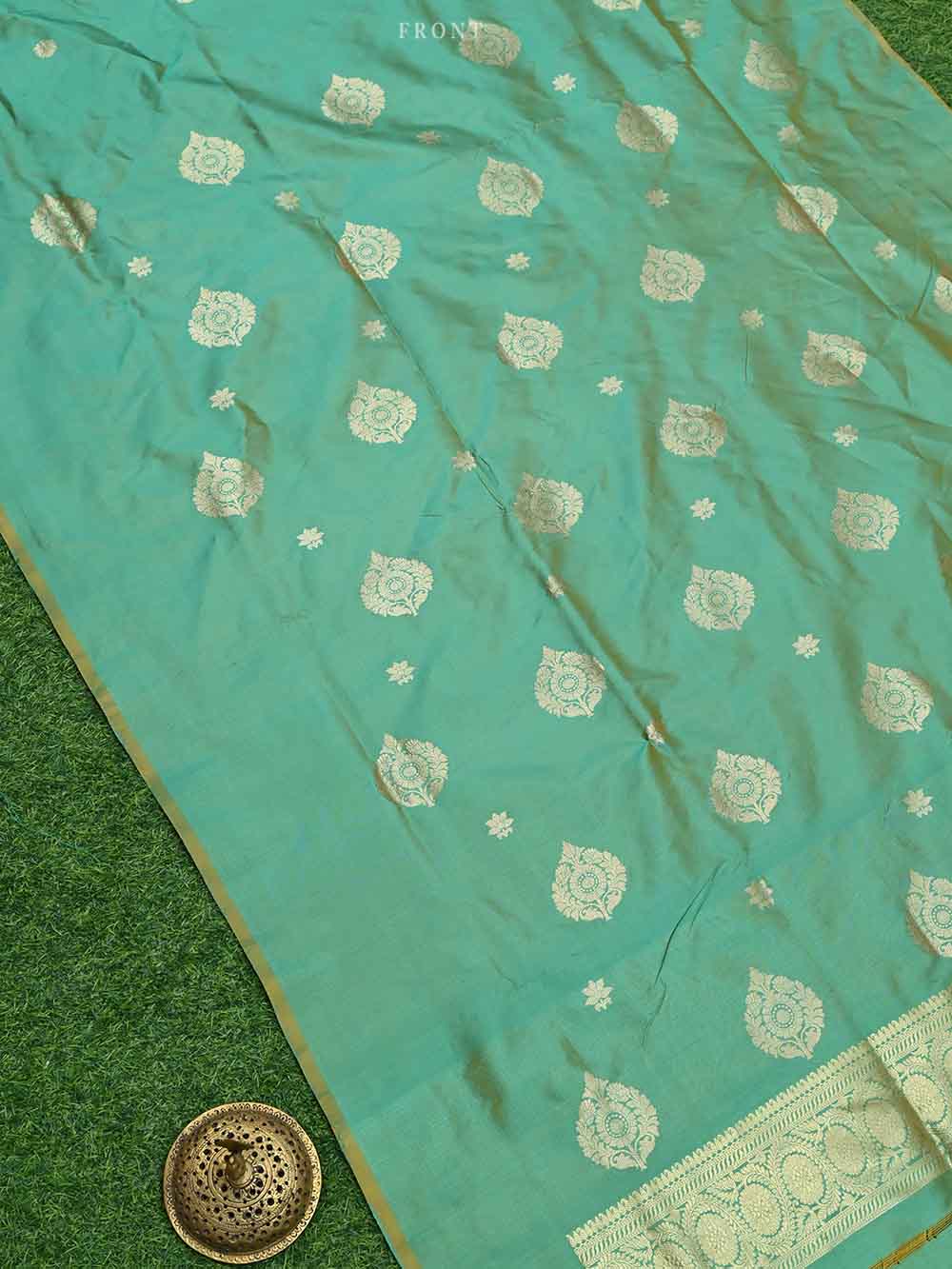 Green Yellow Katan Silk Handloom Banarasi Suit - Sacred Weaves