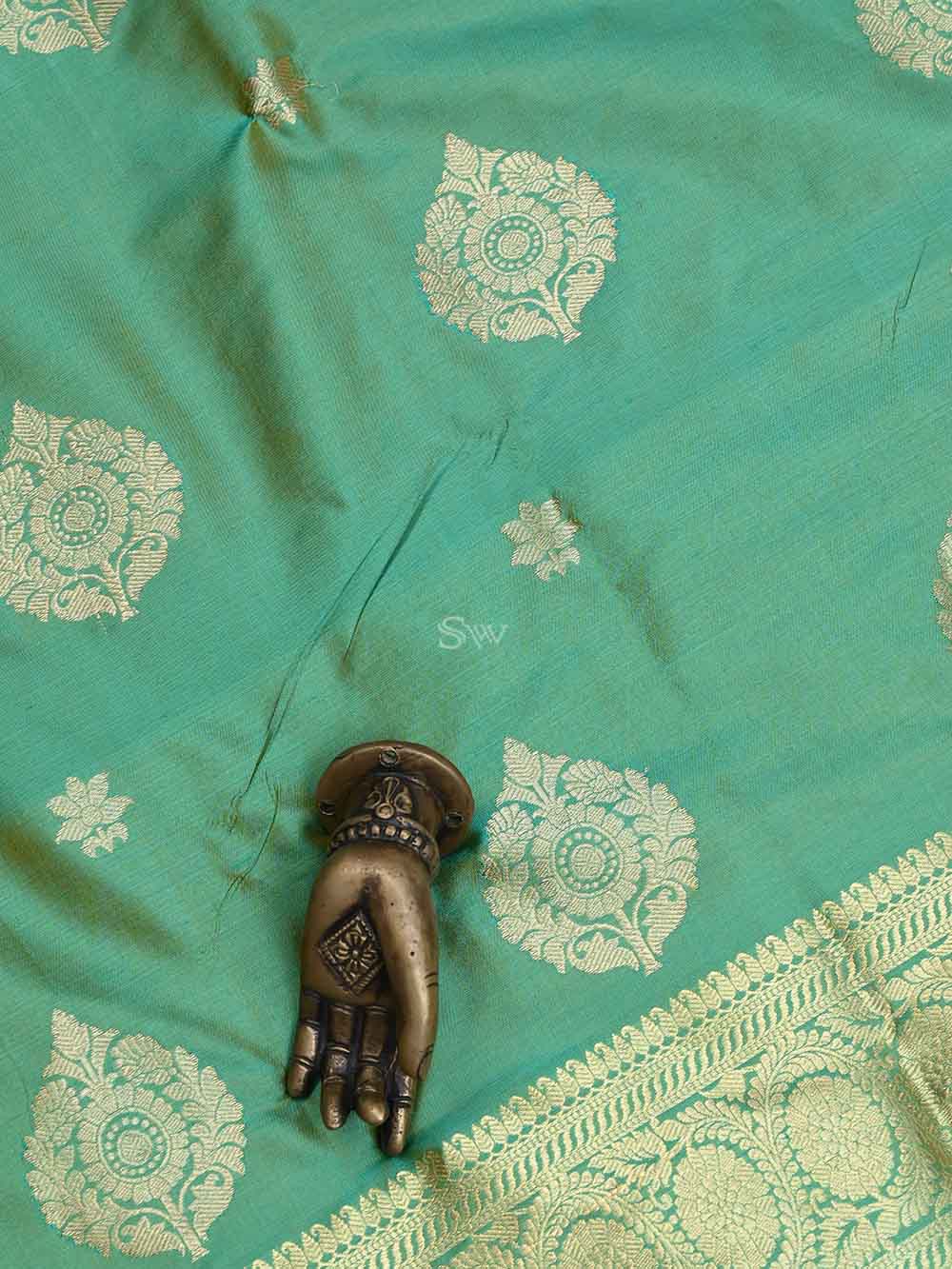 Green Yellow Katan Silk Handloom Banarasi Suit - Sacred Weaves