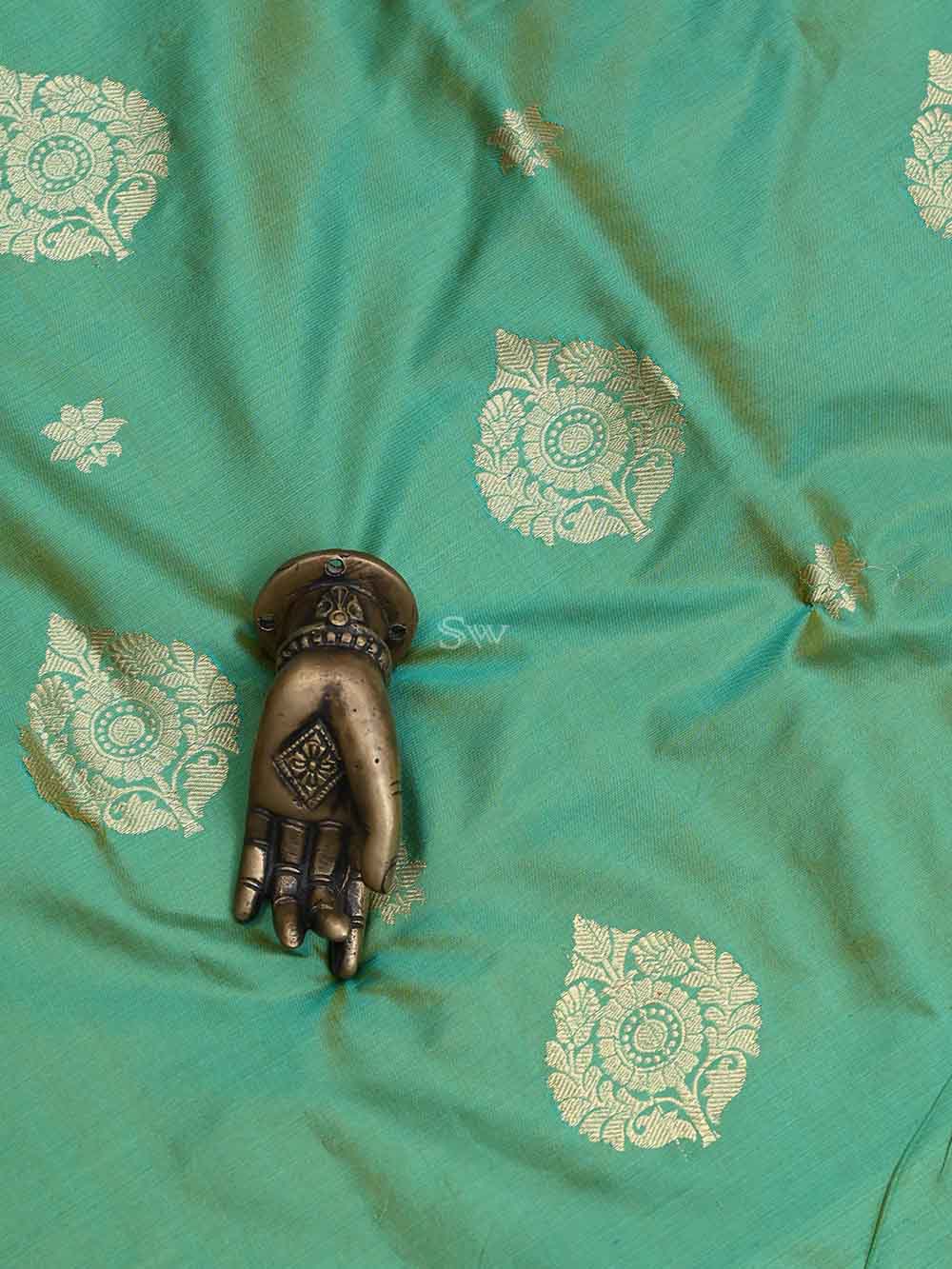 Green Yellow Katan Silk Handloom Banarasi Suit - Sacred Weaves