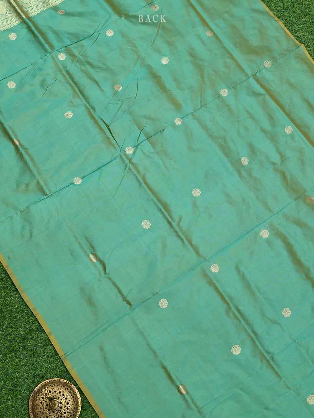 Green Yellow Katan Silk Handloom Banarasi Suit - Sacred Weaves