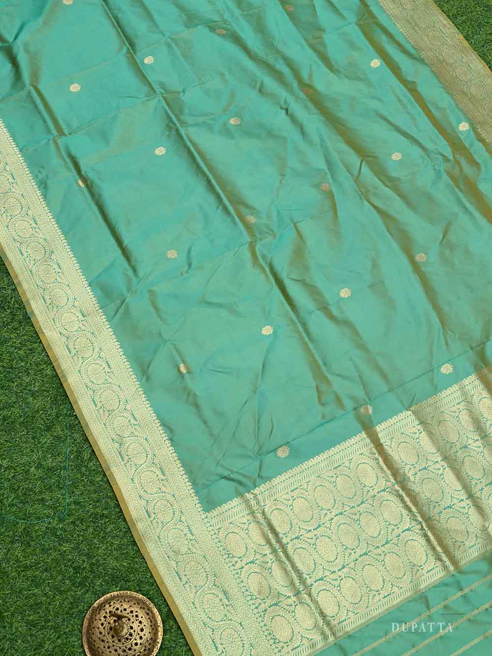 Green Yellow Katan Silk Handloom Banarasi Suit - Sacred Weaves