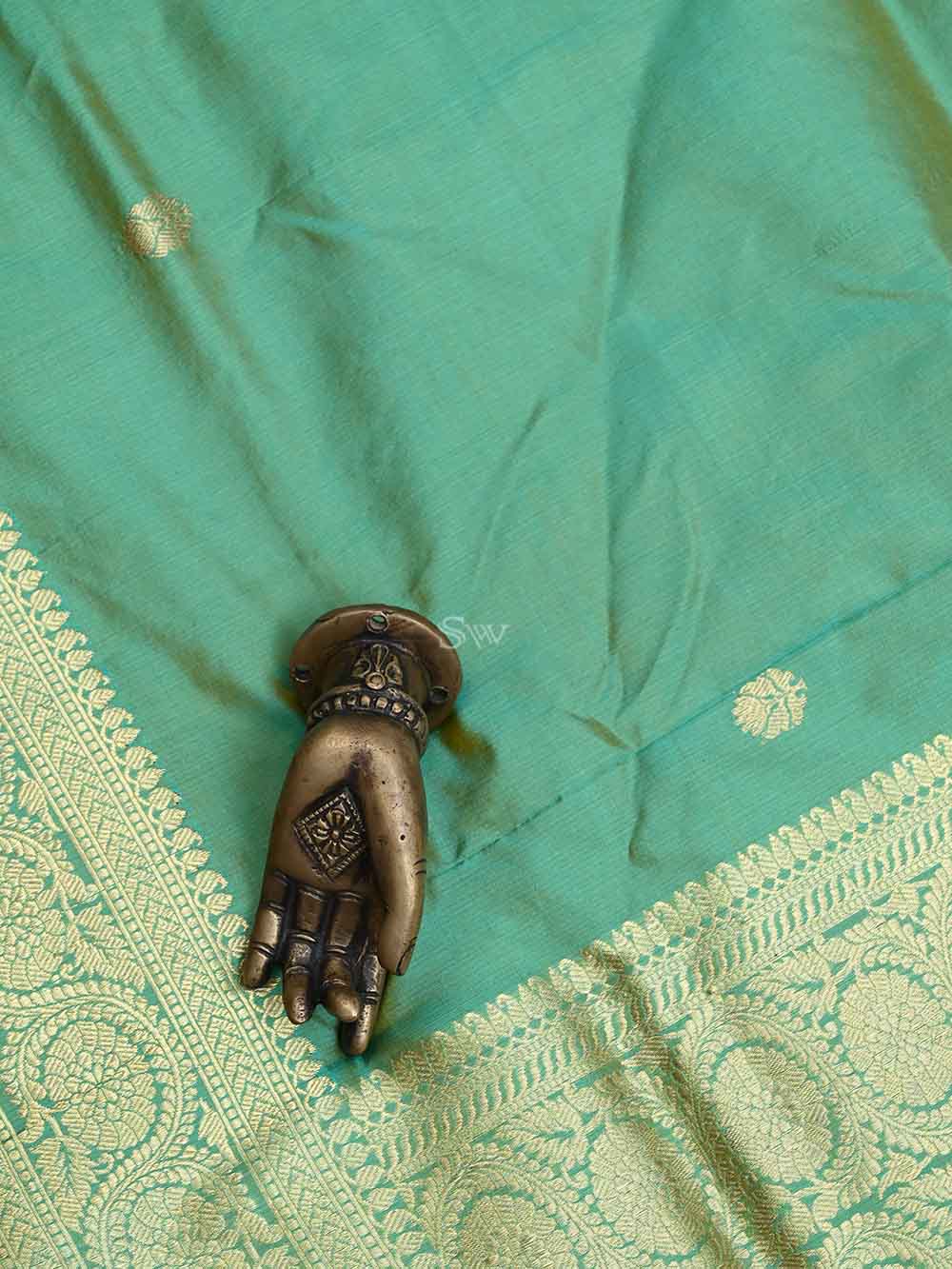 Green Yellow Katan Silk Handloom Banarasi Suit - Sacred Weaves