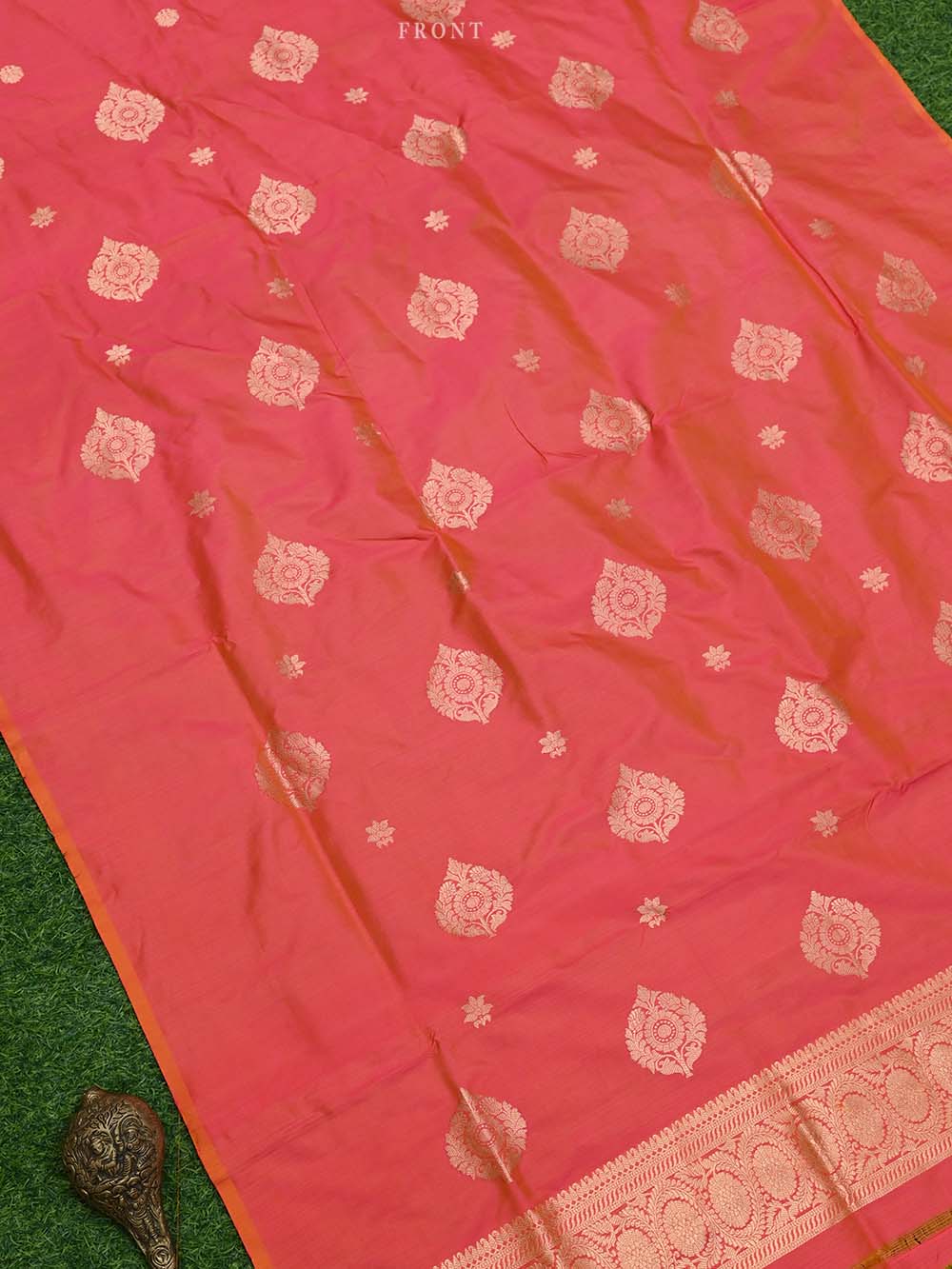 Orange Pink Katan Silk Handloom Banarasi Suit - Sacred Weaves