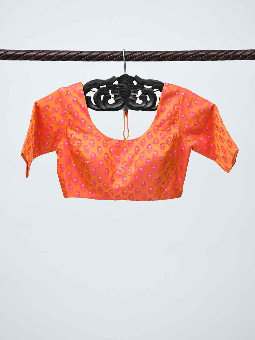 Orange Tanchoi Silk Banarasi Ready-made Blouse - Sacred Weaves