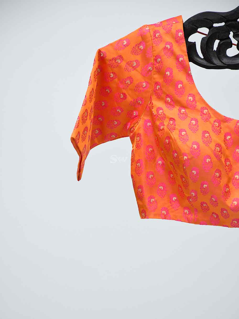 Orange Tanchoi Silk Banarasi Ready-made Blouse - Sacred Weaves