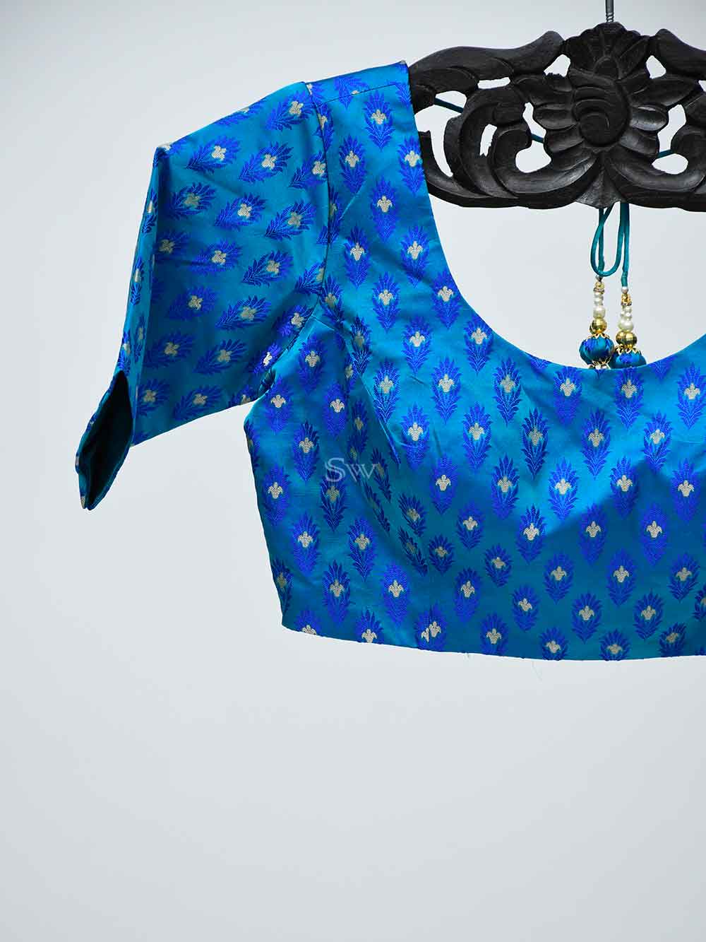 Green Blue Tanchoi Silk Banarasi Ready-made Blouse - Sacred Weaves