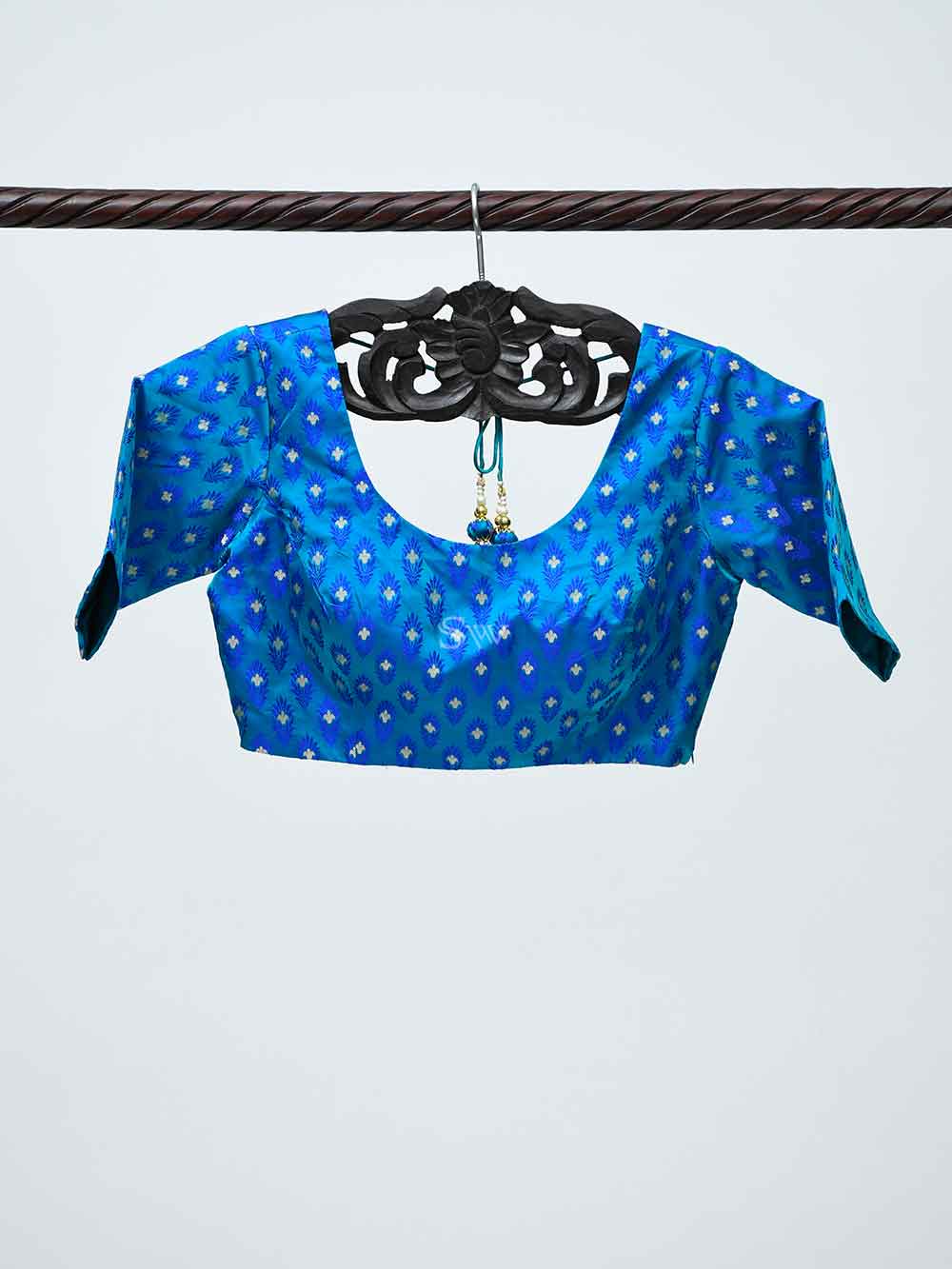 Green Blue Tanchoi Silk Banarasi Ready-made Blouse - Sacred Weaves