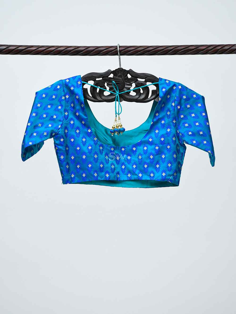 Green Blue Tanchoi Silk Banarasi Ready-made Blouse - Sacred Weaves