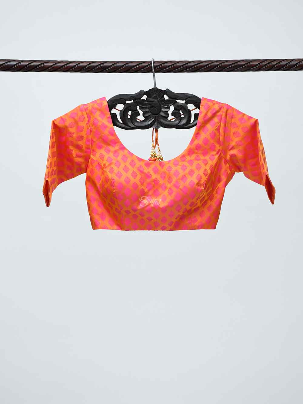 Orange Tanchoi Silk Banarasi Ready-made Blouse - Sacred Weaves