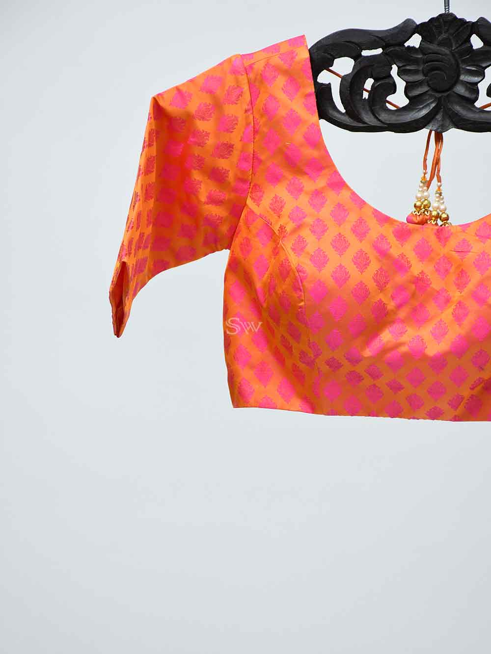 Orange Tanchoi Silk Banarasi Ready-made Blouse - Sacred Weaves