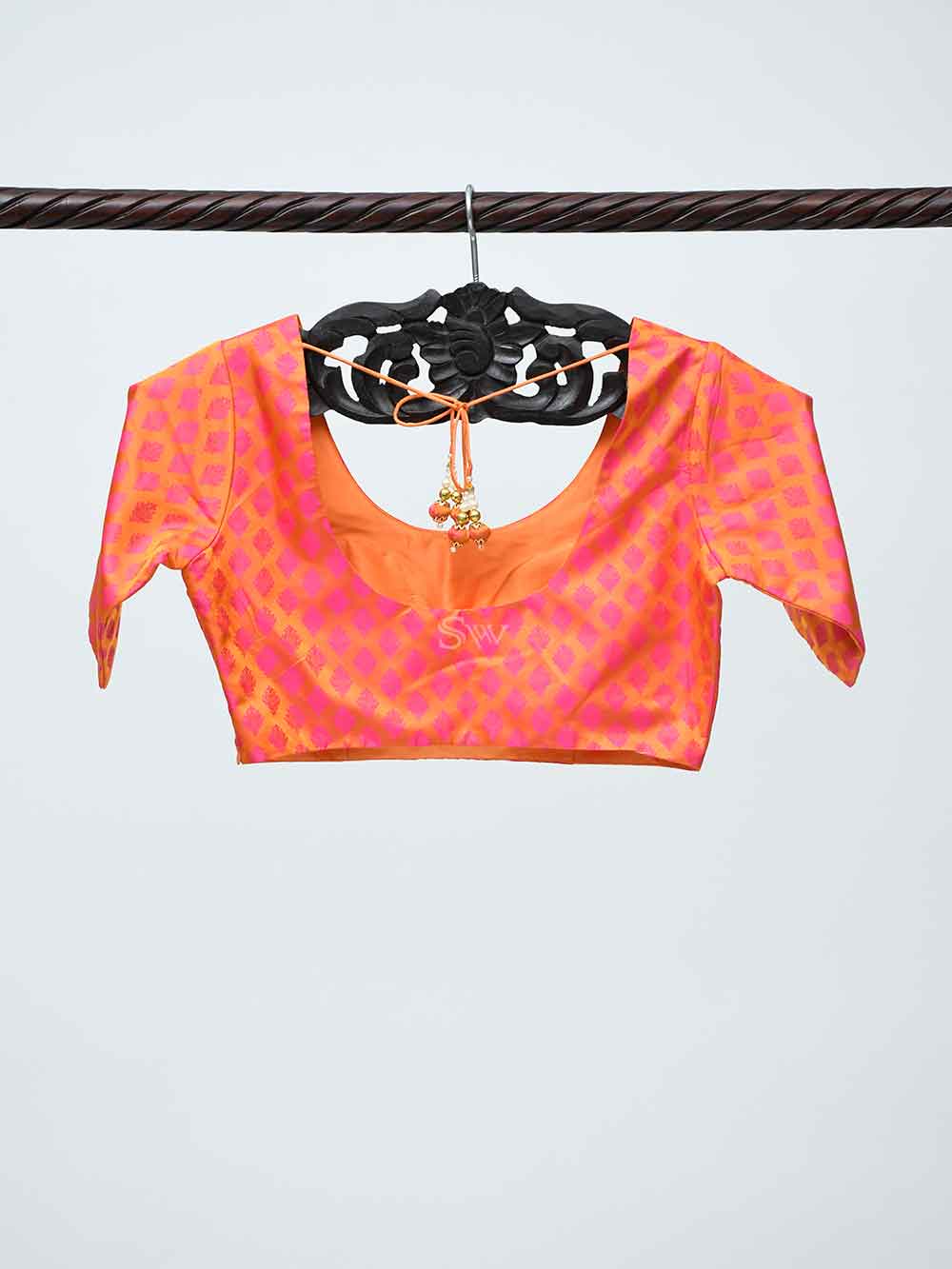 Orange Tanchoi Silk Banarasi Ready-made Blouse - Sacred Weaves