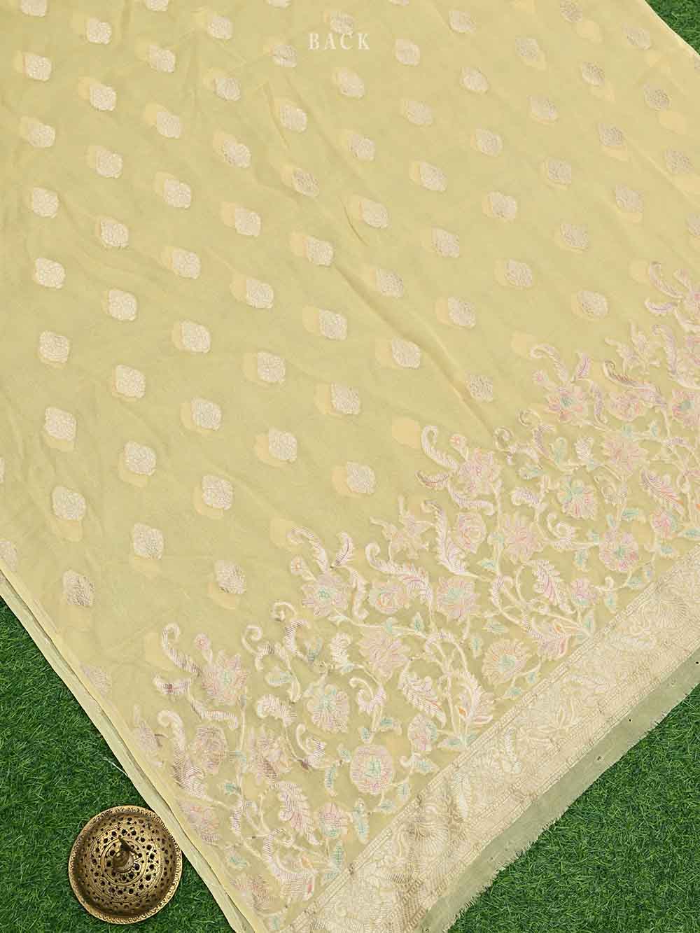 Pastel Yellow Khaddi Georgette Handloom Banarasi Suit - Sacred Weaves