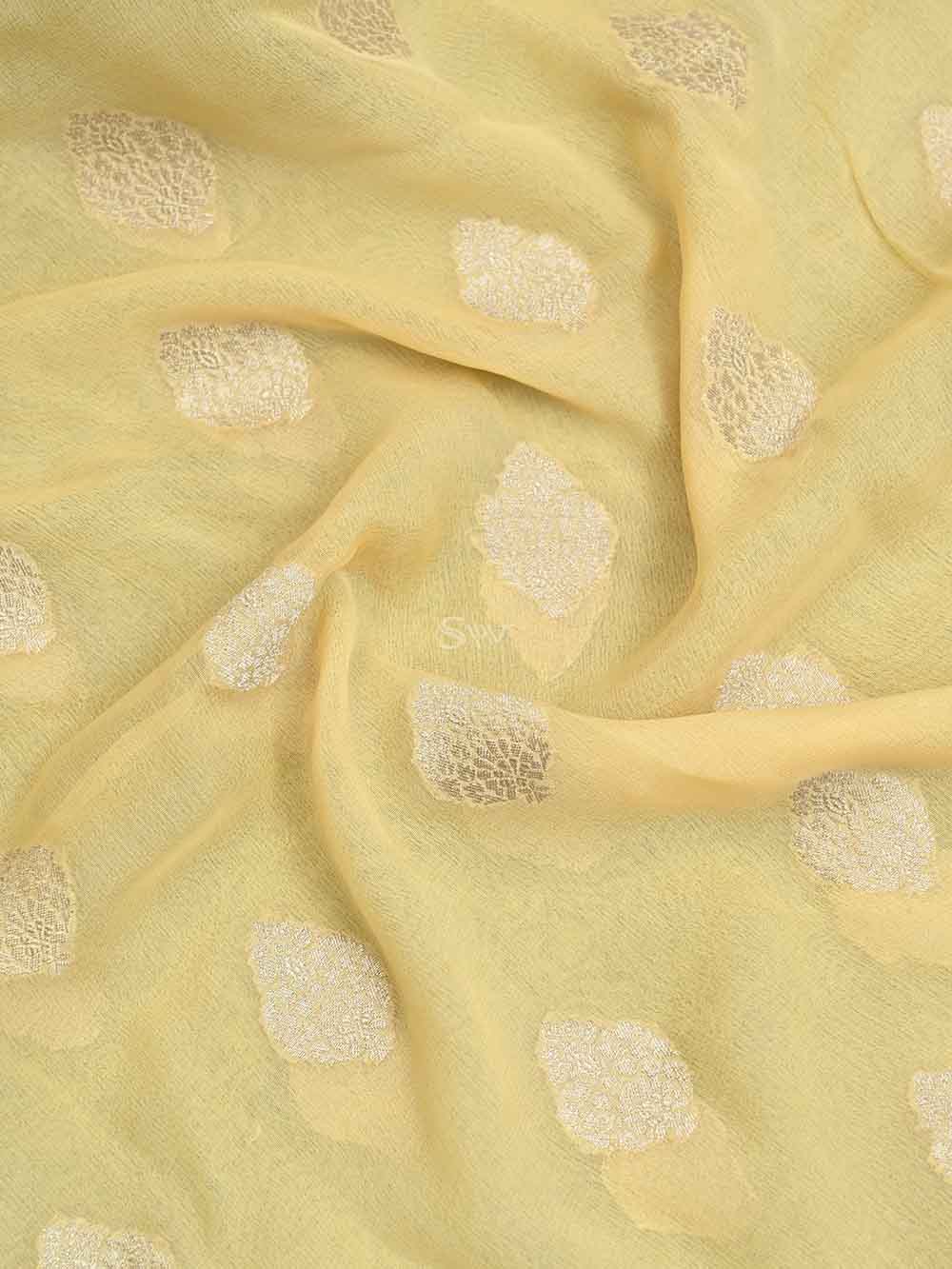 Pastel Yellow Khaddi Georgette Handloom Banarasi Suit - Sacred Weaves