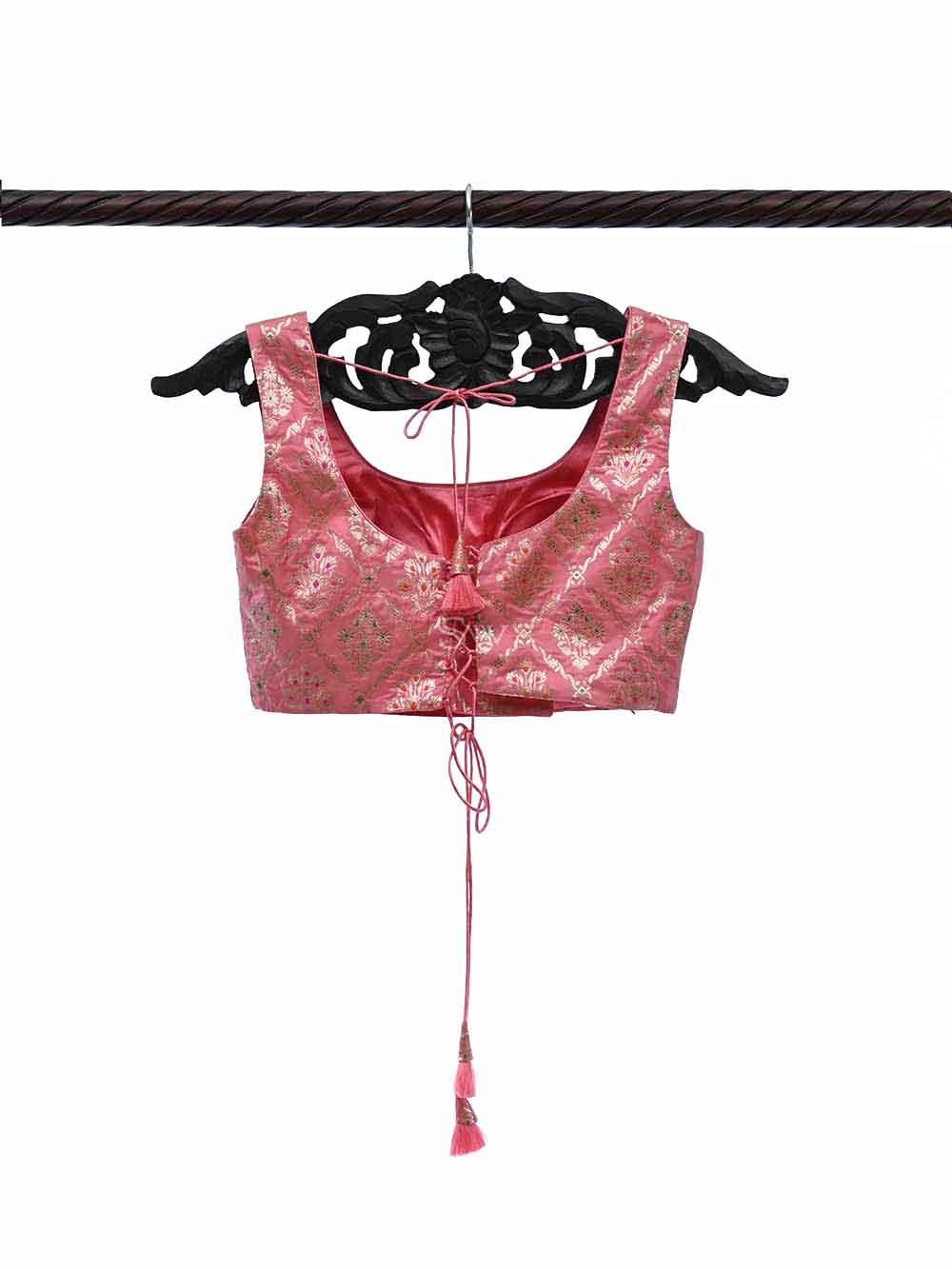 Pink Uppada Silk Banarasi Ready-made Blouse - Sacred Weaves
