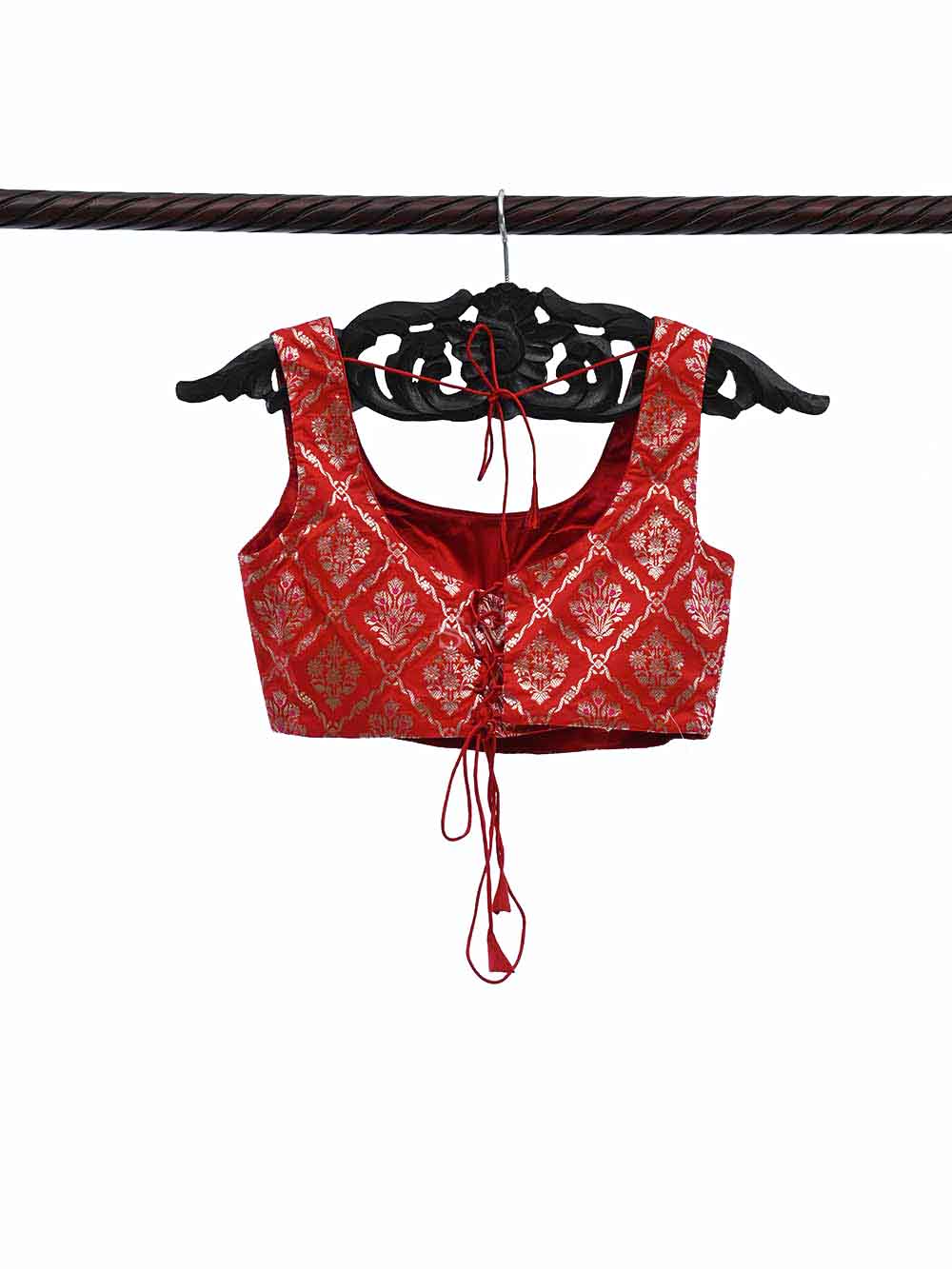 Red Uppada Silk Banarasi Ready-made Blouse - Sacred Weaves