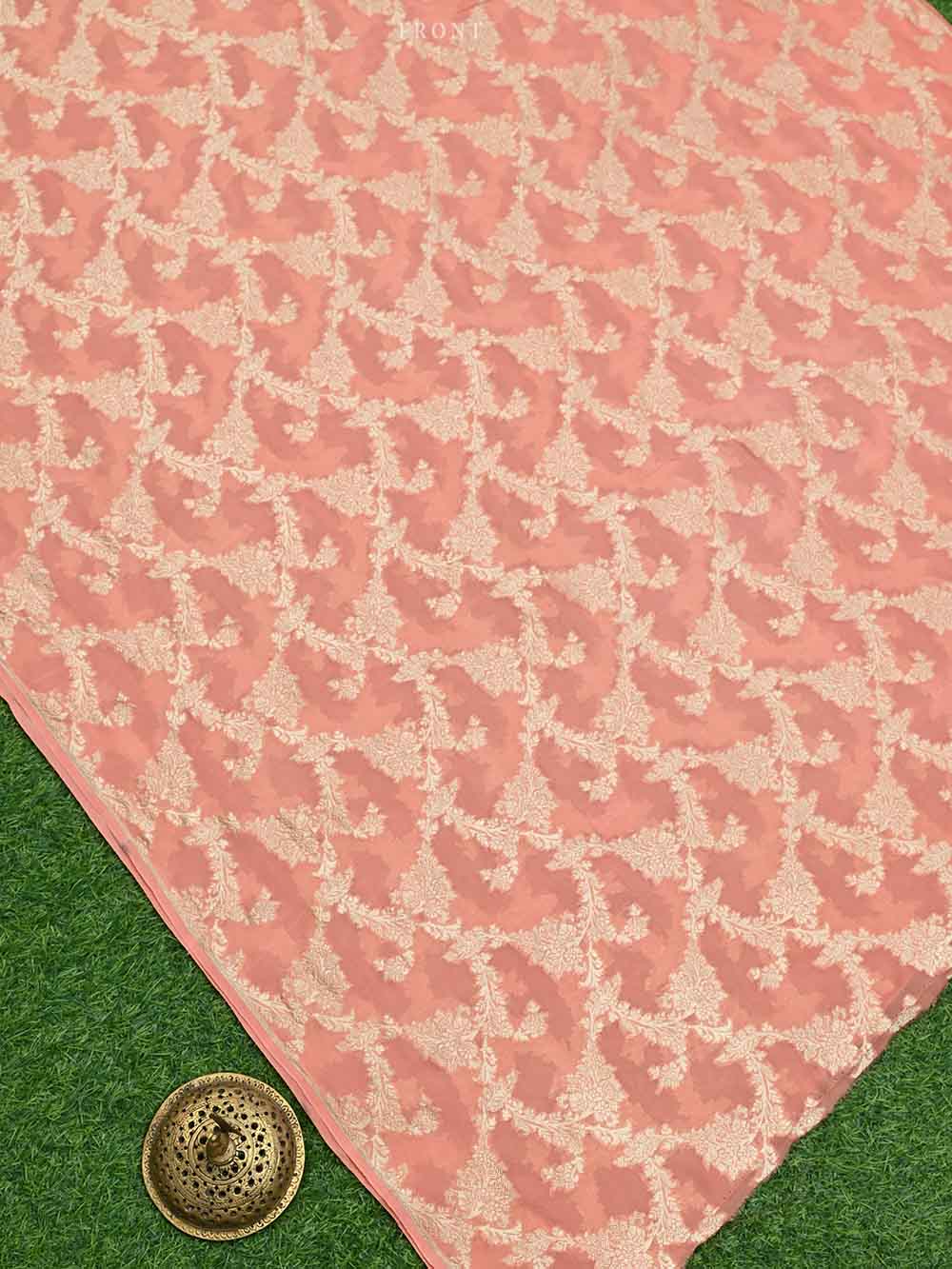 Coral Pink Khaddi Georgette Handloom Banarasi Suit - Sacred Weaves