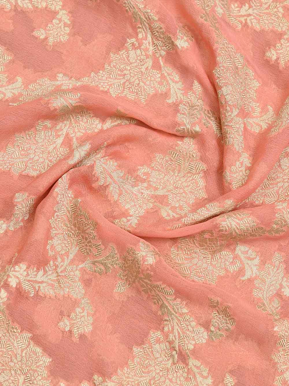 Coral Pink Khaddi Georgette Handloom Banarasi Suit - Sacred Weaves