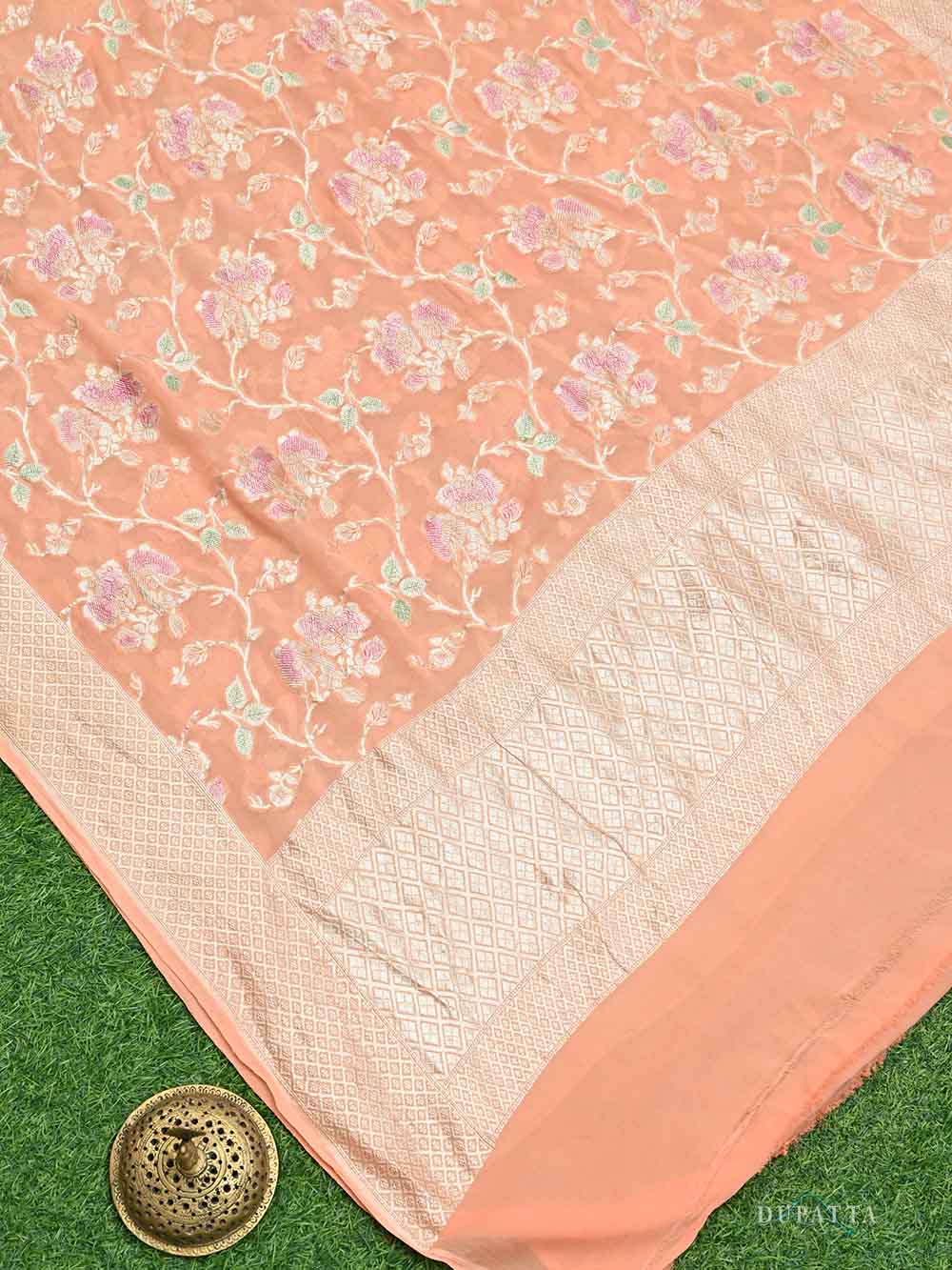 Peach Khaddi Georgette Handloom Banarasi Suit - Sacred Weaves