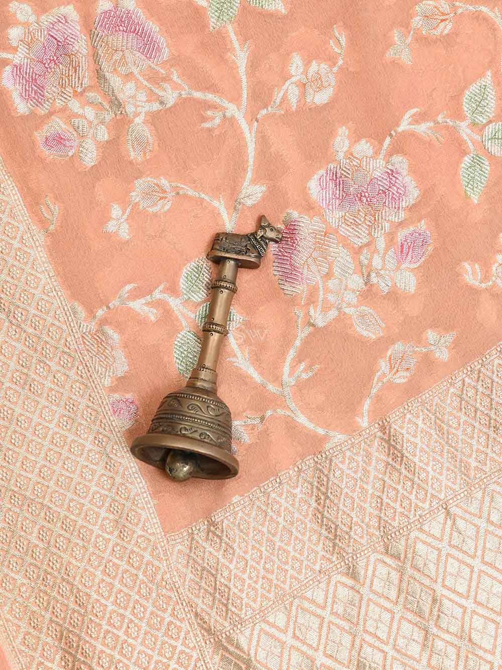 Peach Khaddi Georgette Handloom Banarasi Suit - Sacred Weaves