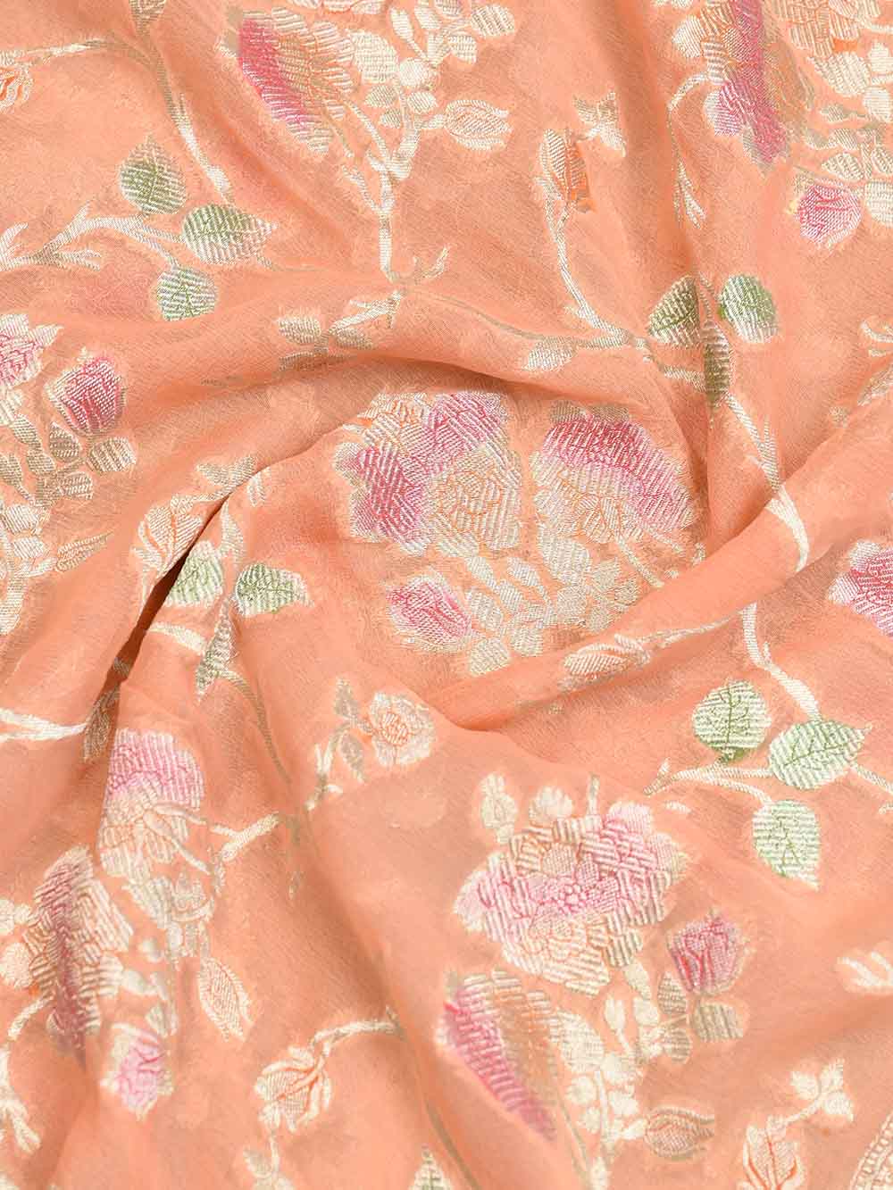 Peach Khaddi Georgette Handloom Banarasi Suit - Sacred Weaves
