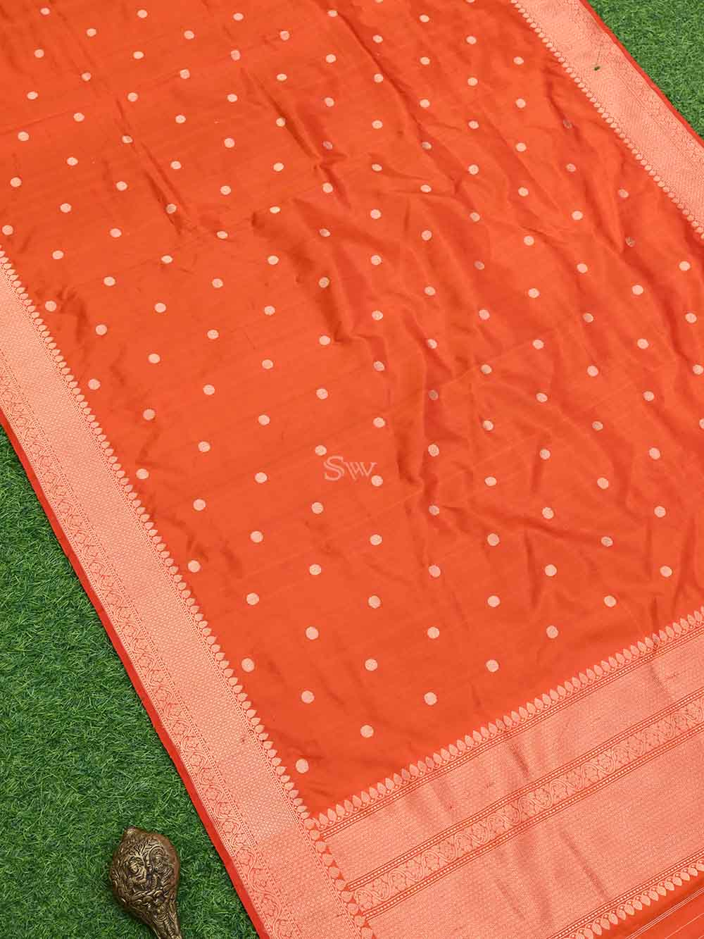 Orange Booti Katan Silk Handloom Banarasi Dupatta - Sacred Weaves