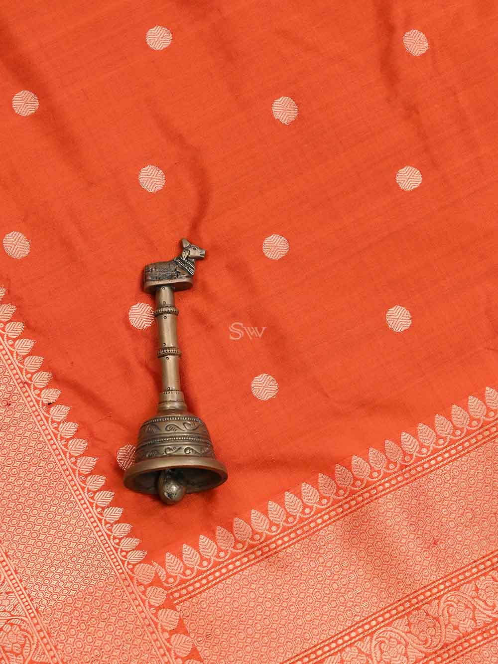 Orange Booti Katan Silk Handloom Banarasi Dupatta - Sacred Weaves