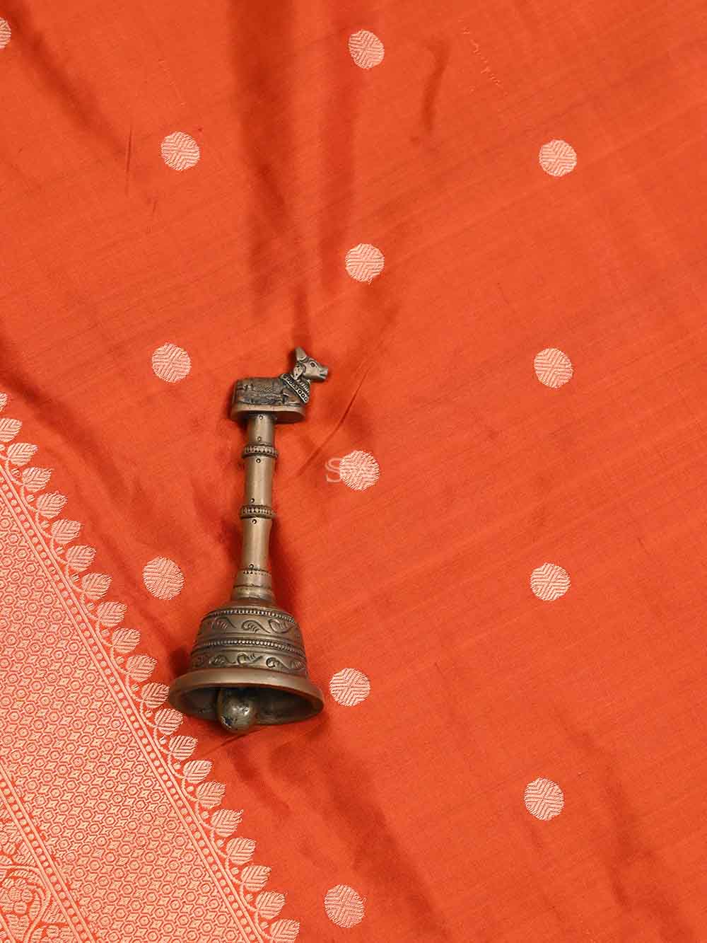 Orange Booti Katan Silk Handloom Banarasi Dupatta - Sacred Weaves