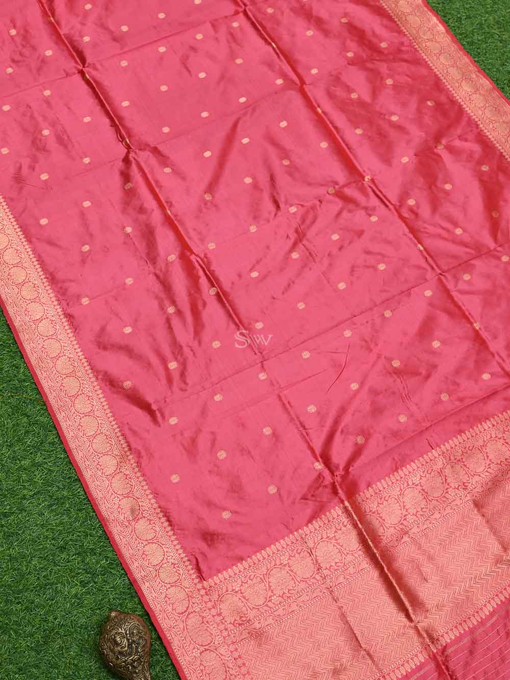 Pink Booti Katan Silk Handloom Banarasi Dupatta - Sacred Weaves