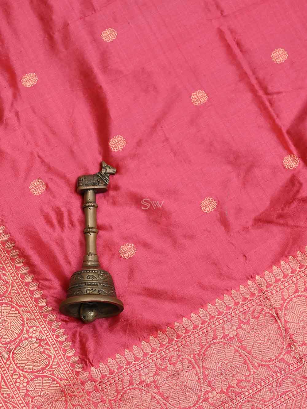 Pink Booti Katan Silk Handloom Banarasi Dupatta - Sacred Weaves