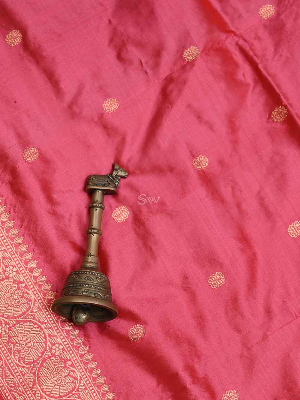 Pink Booti Katan Silk Handloom Banarasi Dupatta - Sacred Weaves