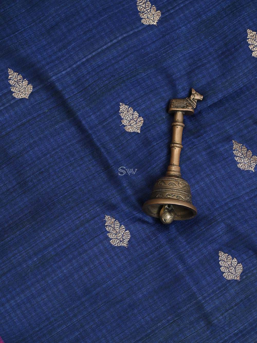 Navy Blue Dupion Silk Handloom Banarasi Suit - Sacred Weaves