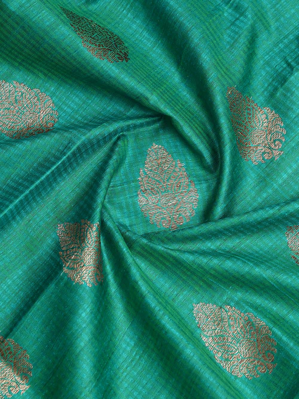 Green Dupion Silk Handloom Banarasi Suit - Sacred Weaves