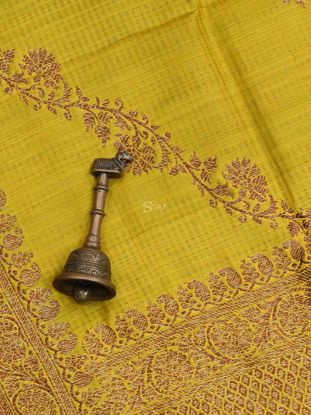 Yellow Dupion Silk Handloom Banarasi Dupatta - Scared Weaves