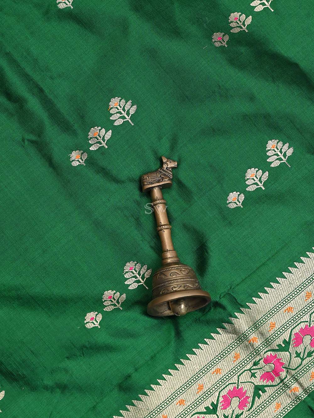 Bottle Green Meenakari Katan Silk Handloom Banarasi Suit - Sacred Weaves