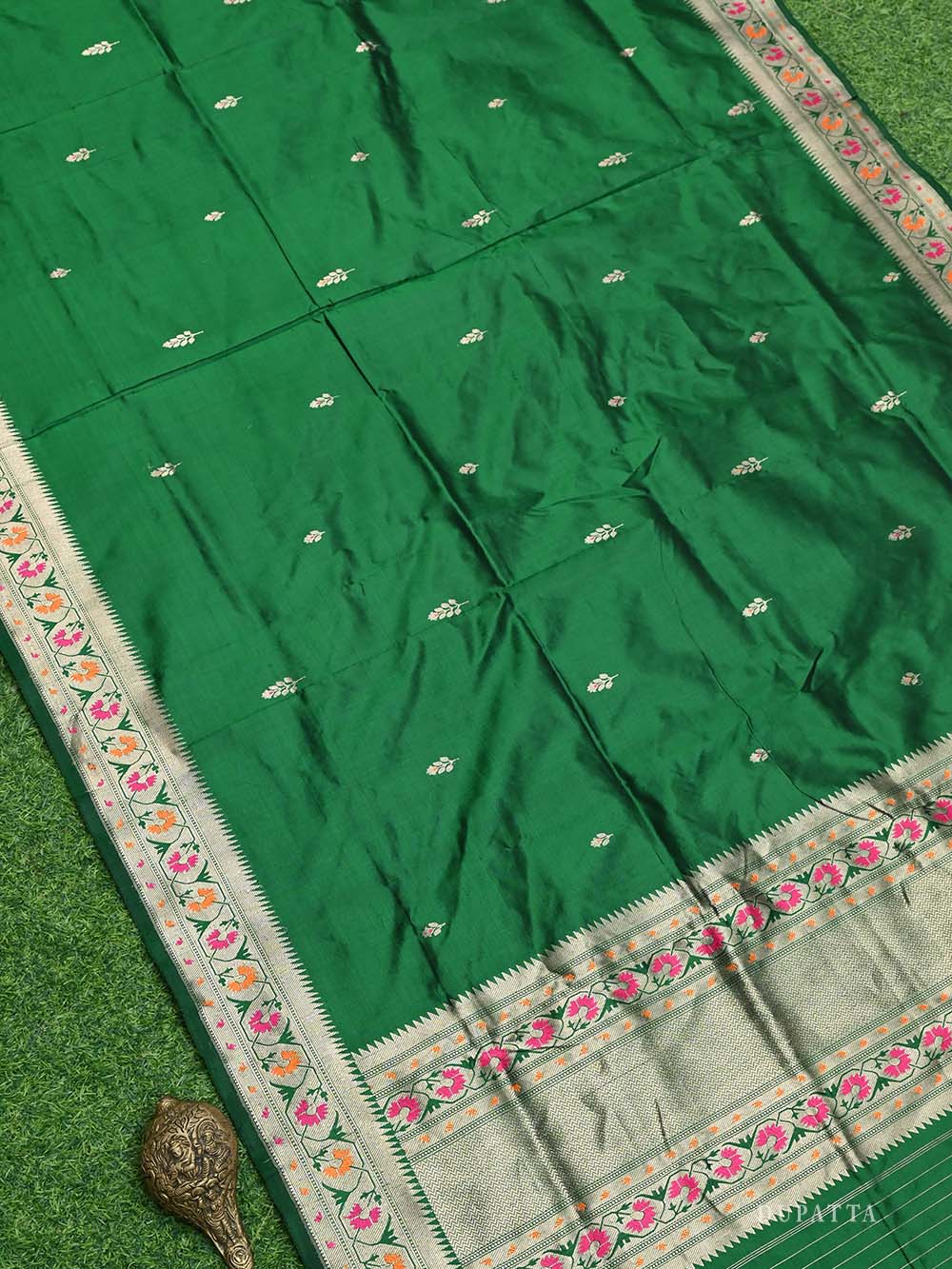Bottle Green Meenakari Katan Silk Handloom Banarasi Suit - Sacred Weaves