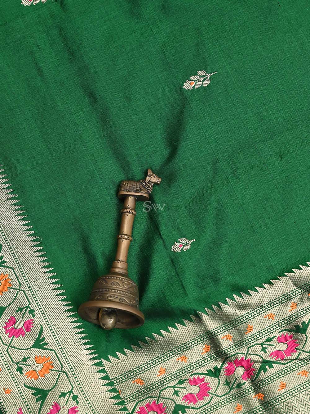 Bottle Green Meenakari Katan Silk Handloom Banarasi Suit - Sacred Weaves