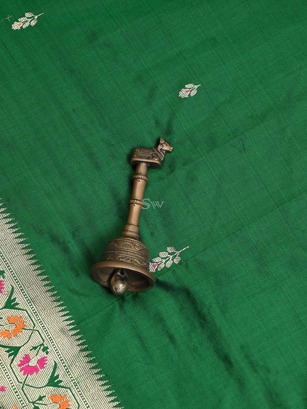 Bottle Green Meenakari Katan Silk Handloom Banarasi Suit - Sacred Weaves