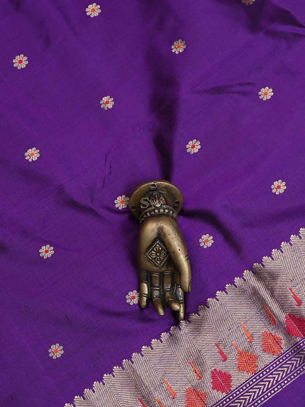 Purple Meenakari Katan Silk Handloom Banarasi Suit - Sacred Weaves