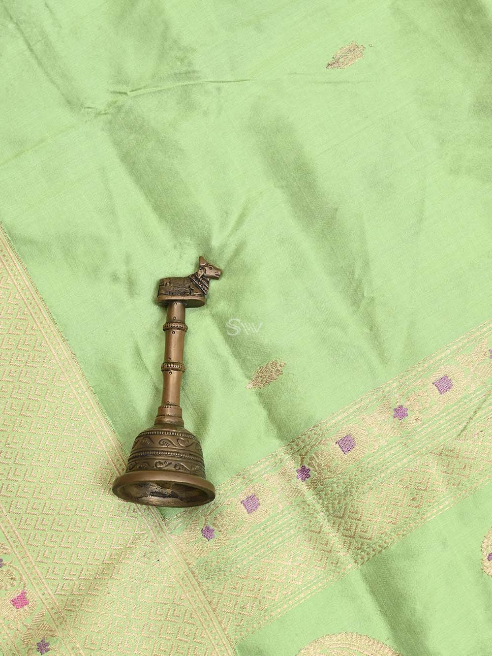 Light Parrot Green Katan Silk Handloom Banarasi Suit - Sacred Weaves