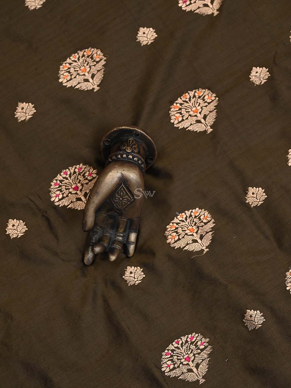 Dark Moss Green Meenakari Katan Silk Handloom Banarasi Suit - Sacred Weaves