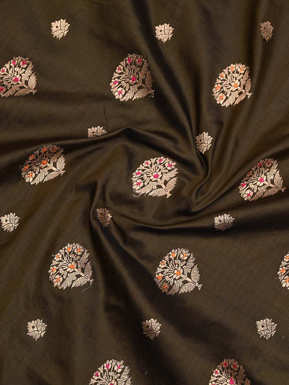 Dark Moss Green Meenakari Katan Silk Handloom Banarasi Suit - Sacred Weaves