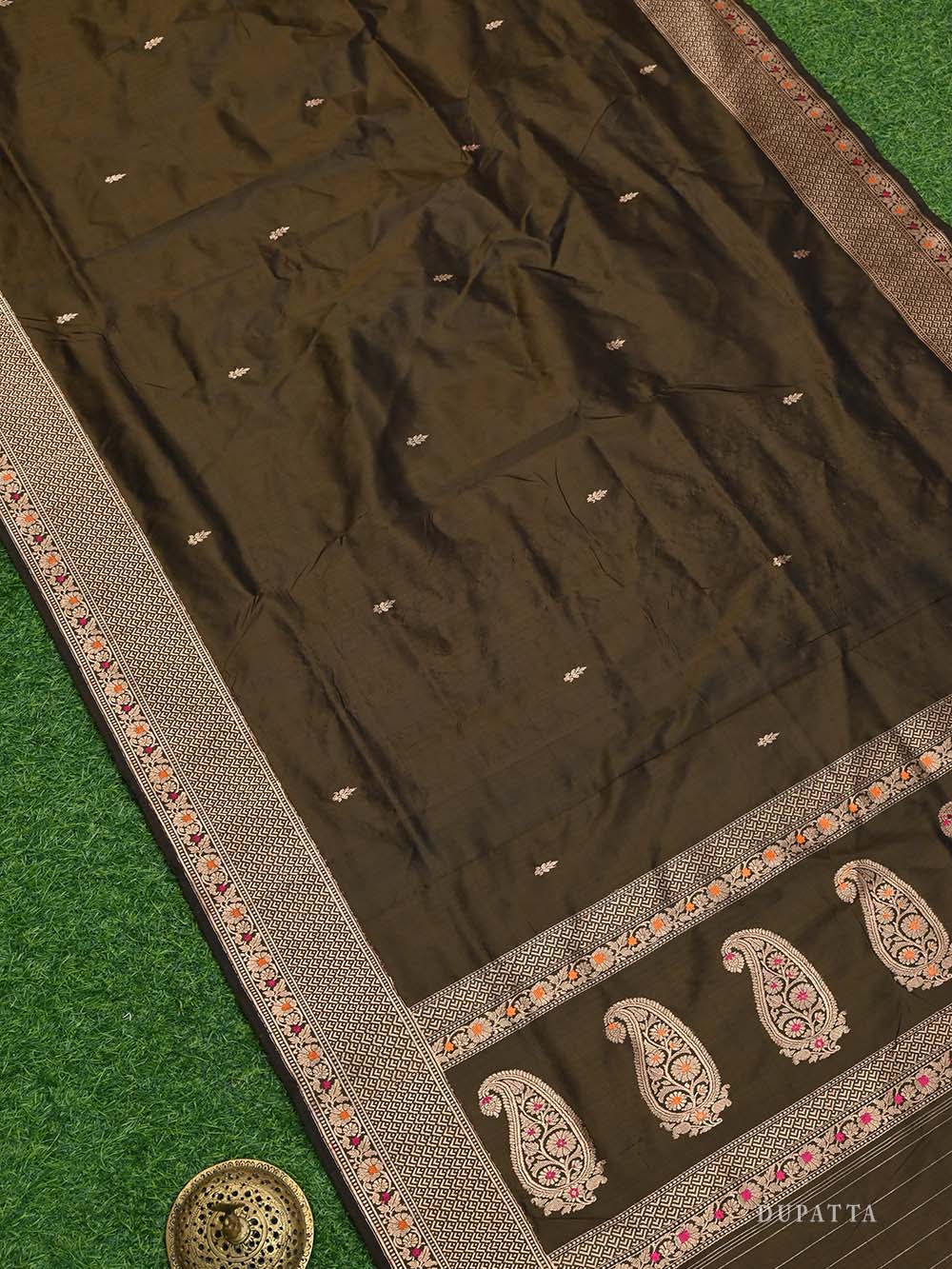 Dark Moss Green Meenakari Katan Silk Handloom Banarasi Suit - Sacred Weaves