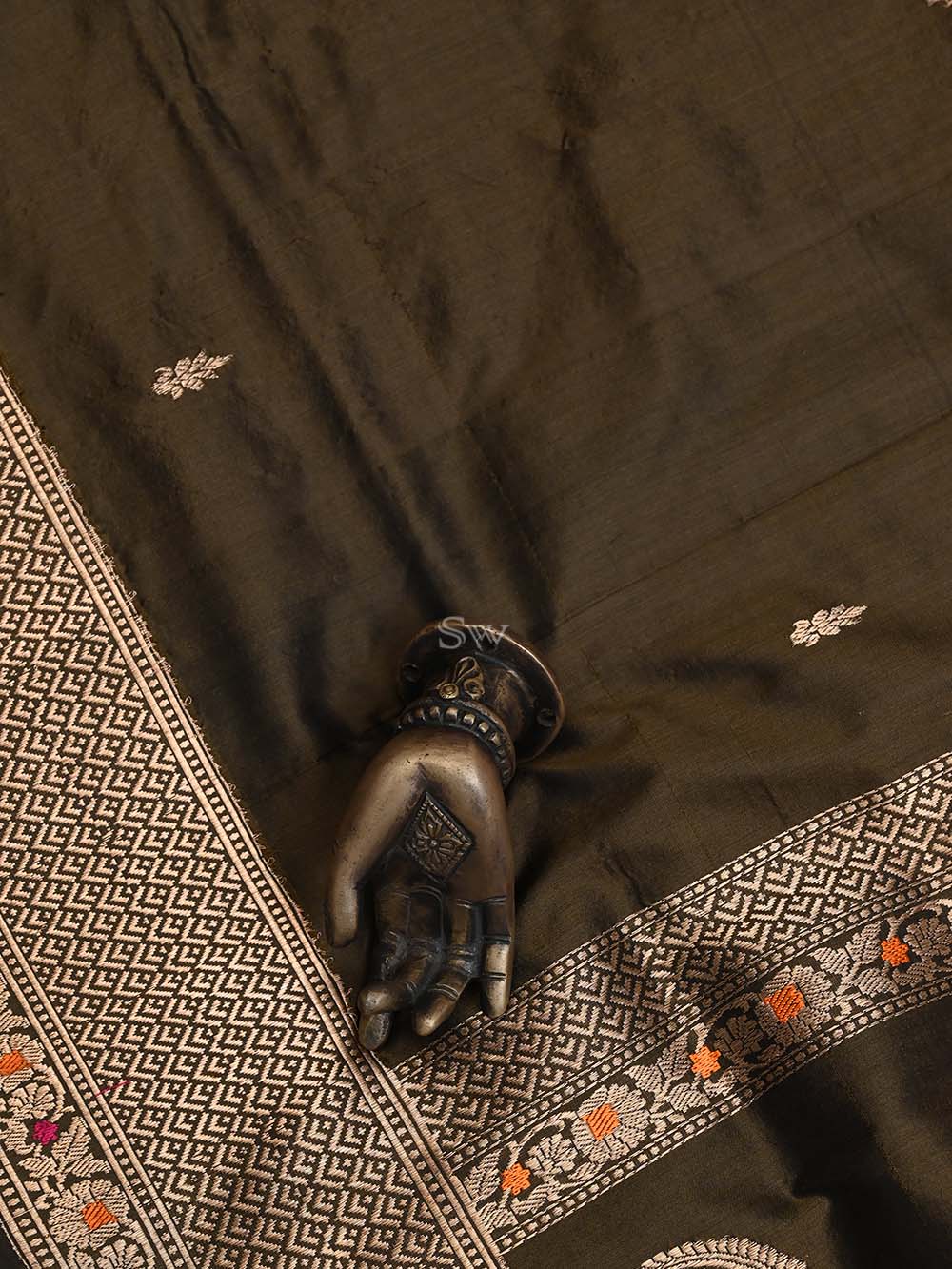Dark Moss Green Meenakari Katan Silk Handloom Banarasi Suit - Sacred Weaves